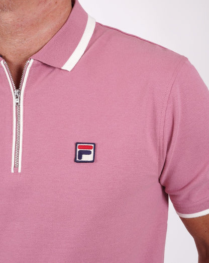 Fila – Vintage-Poloshirt mit Reißverschluss und Tipped-Muster, Dunkelrosa
