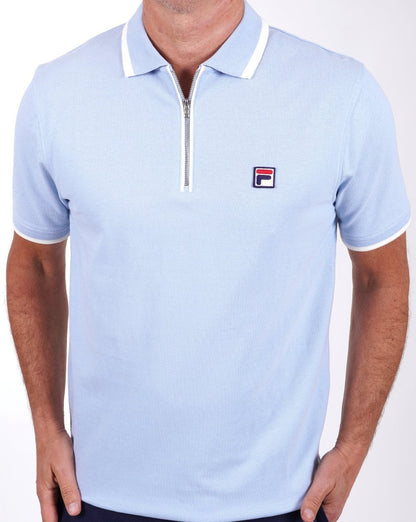 Fila Vintage Tipped Zip Poloshirt Himmelblau