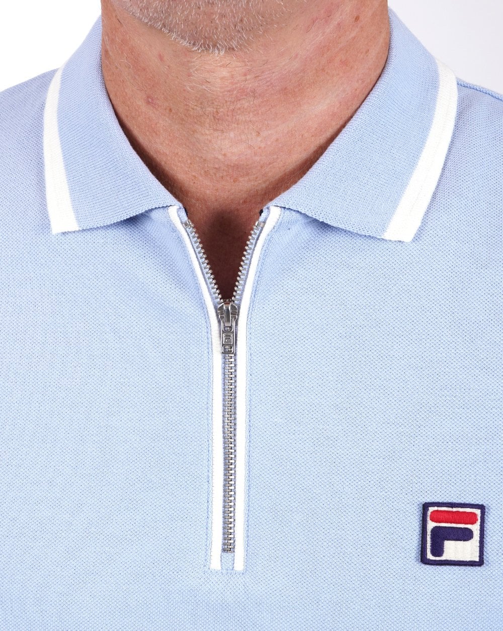 Fila Vintage Tipped Zip Poloshirt Himmelblau