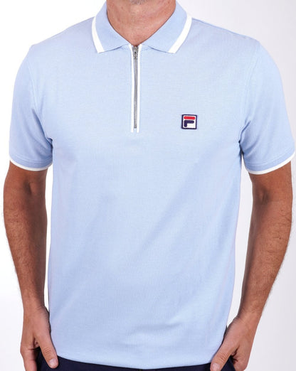 Fila Vintage Tipped Zip Poloshirt Himmelblau