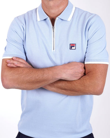 Fila Vintage Tipped Zip Poloshirt Himmelblau