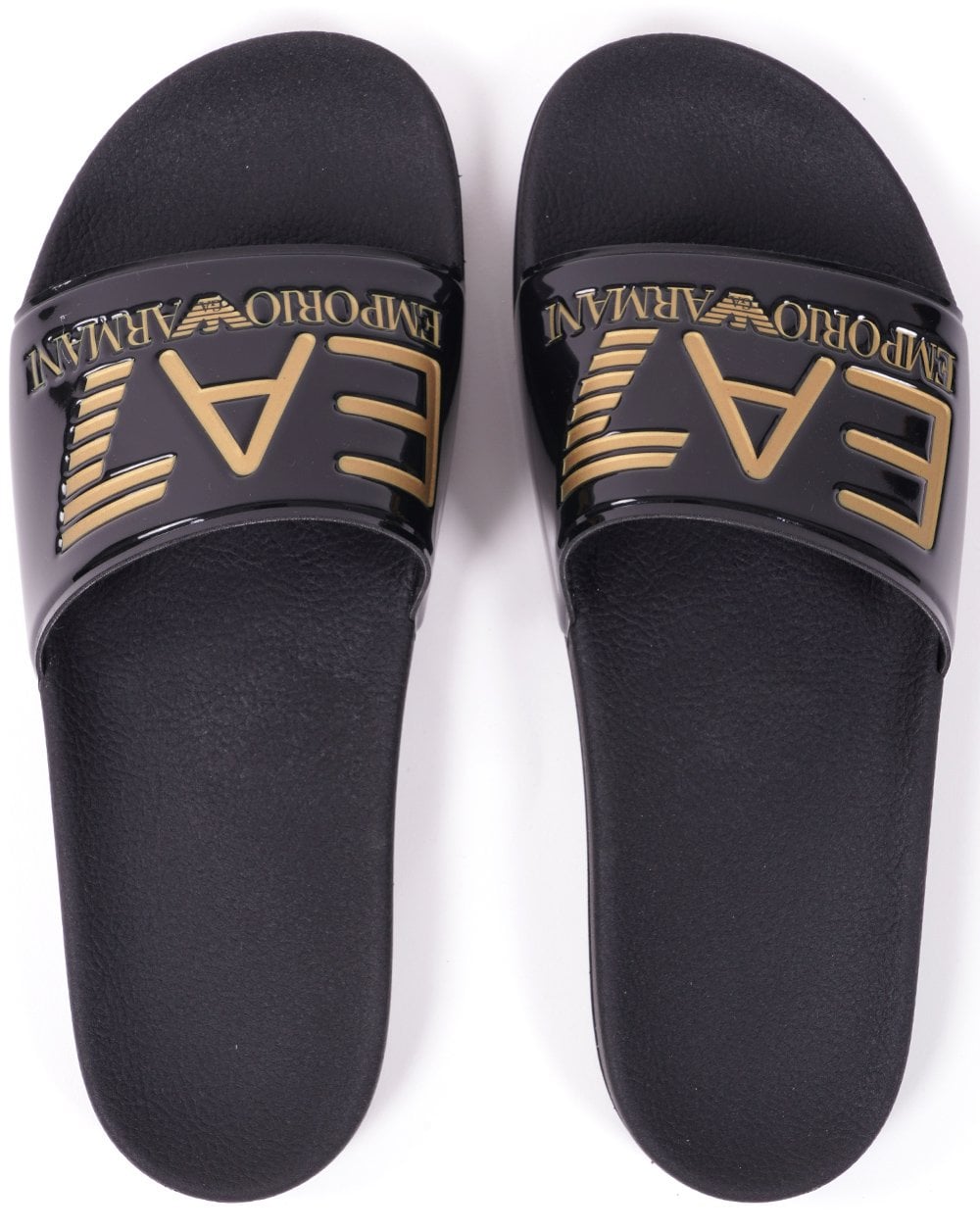 Emporio Armani EA7 Logo Sliders Black/Gold