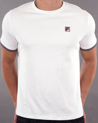 Fila – Vintage-T-Shirt mit Manschetten und Spitze in Weiß