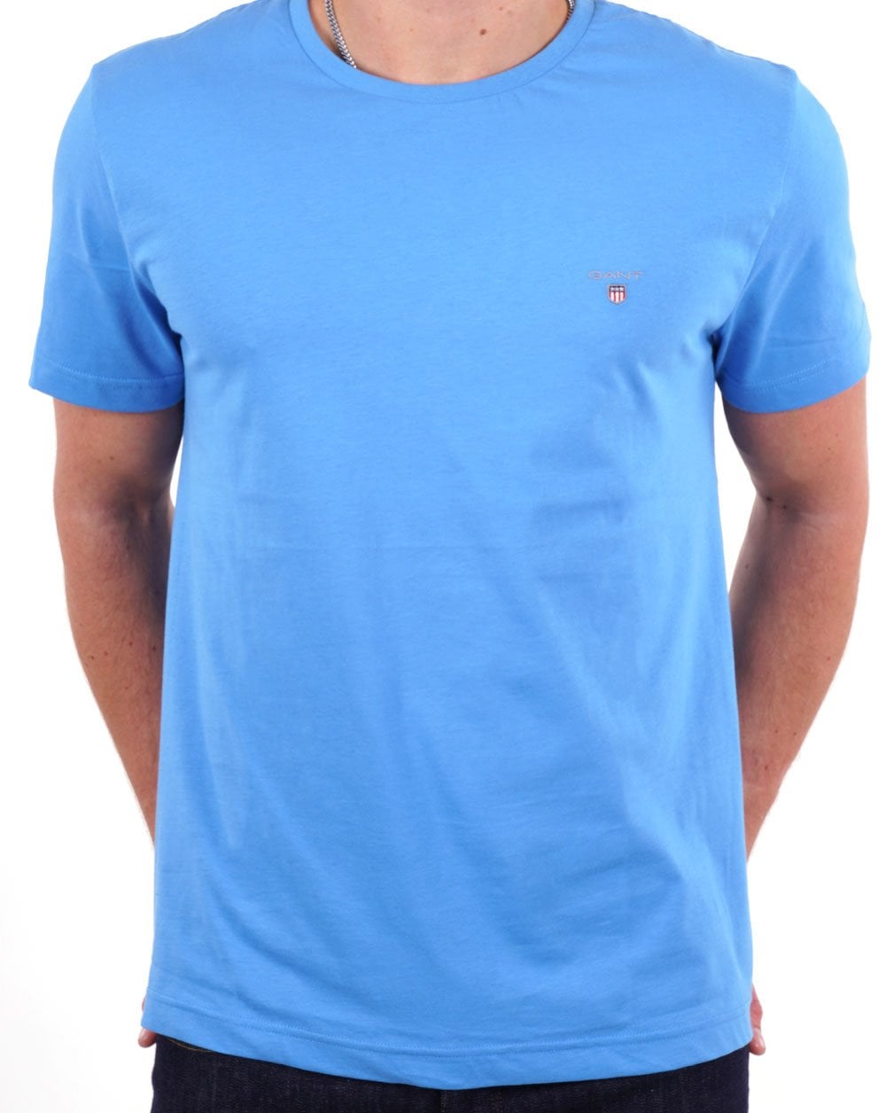 Gant Solides T-Shirt mit Rundhalsausschnitt, Blau
