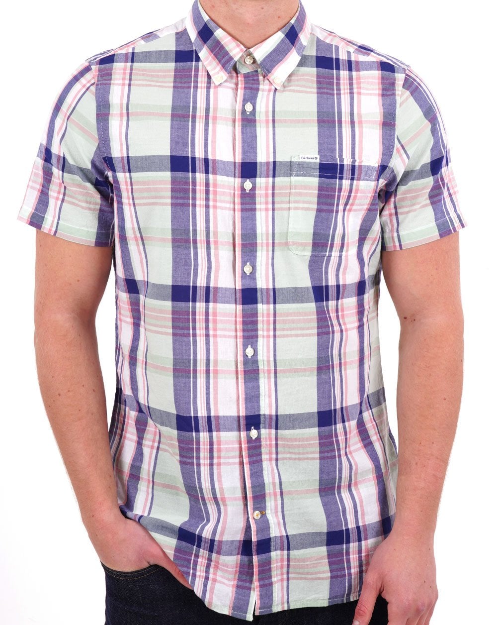 Barbour Nickwell Madras Check Kurzarmhemd, Himmelblau
