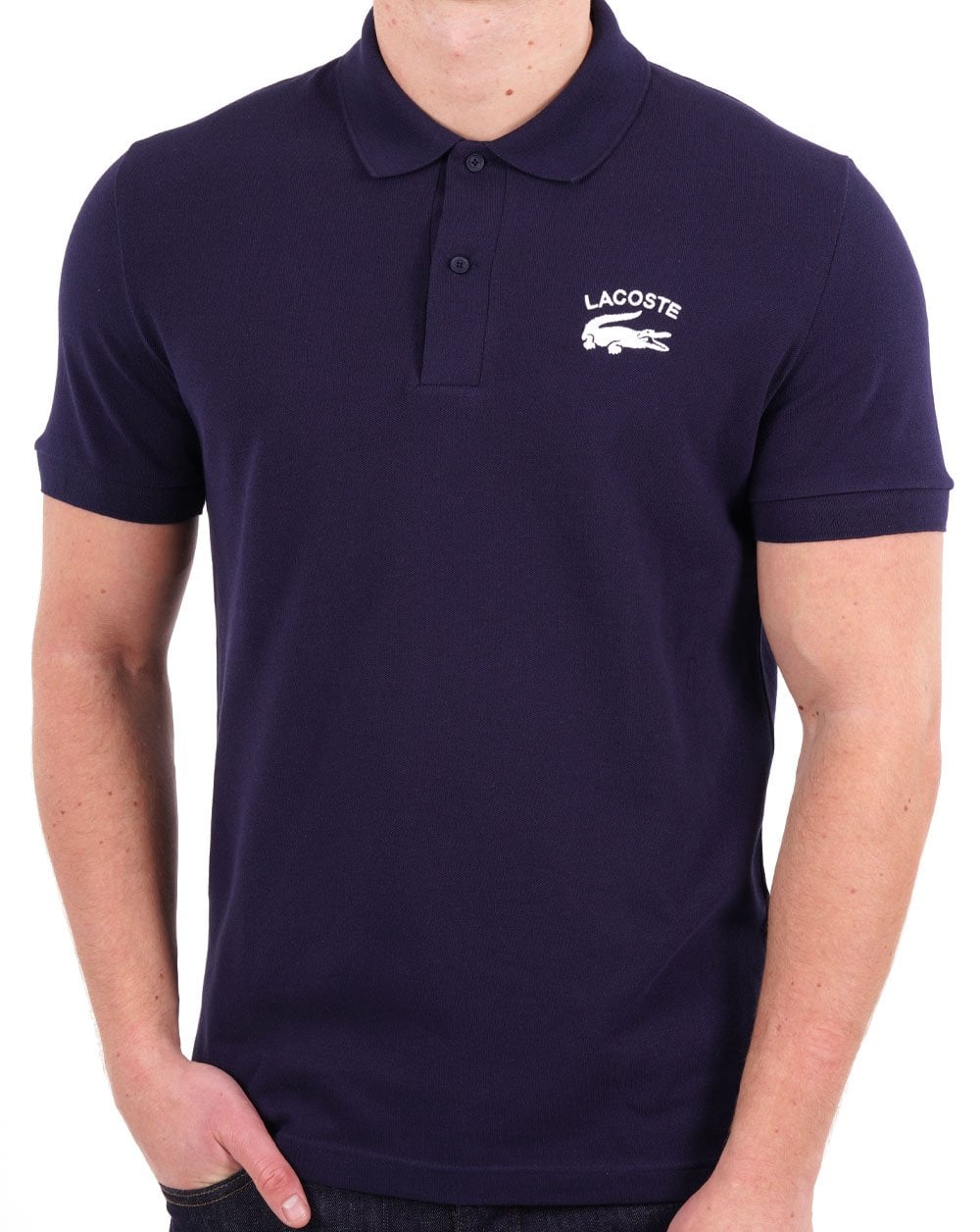 Lacoste – Poloshirt mit gesticktem Logo in Marineblau