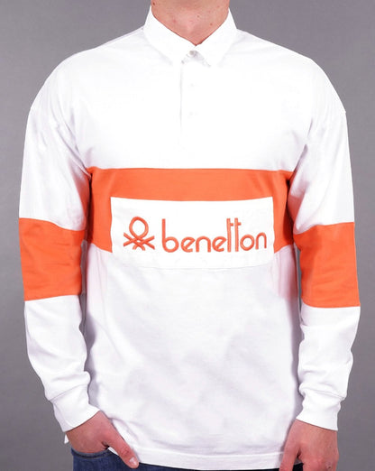 Benetton Rugby-Shirt Weiß/Orange