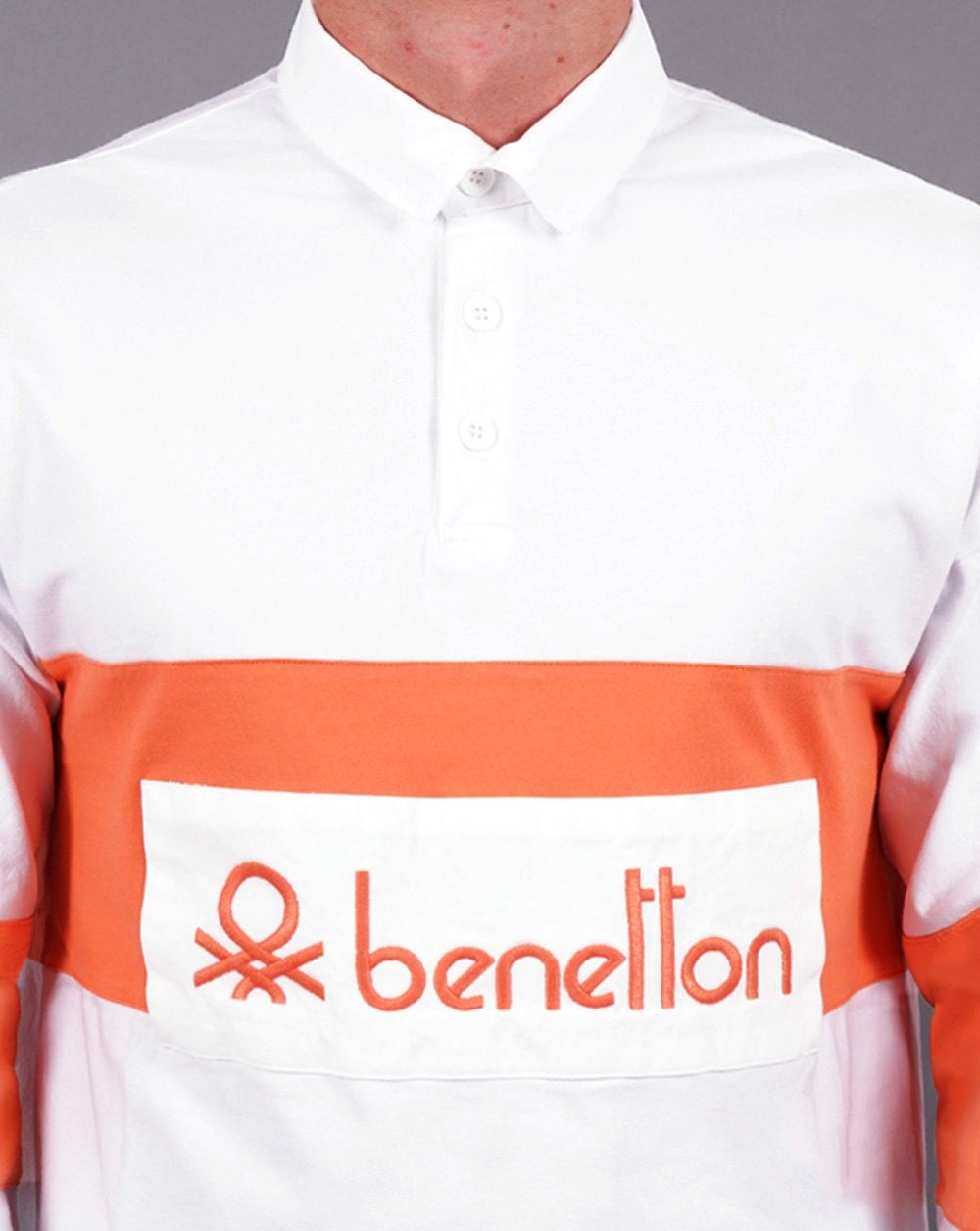 Benetton Rugby-Shirt Weiß/Orange