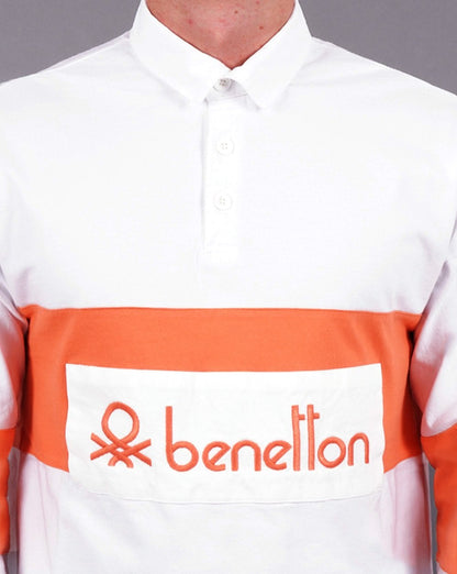 Benetton Rugby-Shirt Weiß/Orange