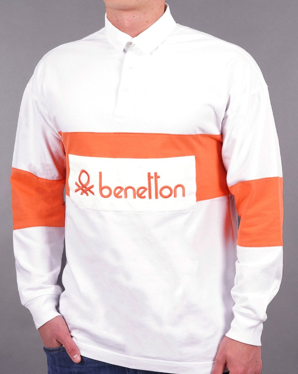 Benetton Rugby-Shirt Weiß/Orange