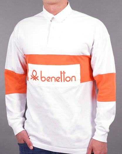 Benetton Rugby-Shirt Weiß/Orange