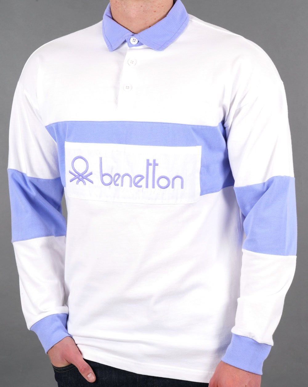 Benetton Rugby-Shirt Weiß/Lavendel