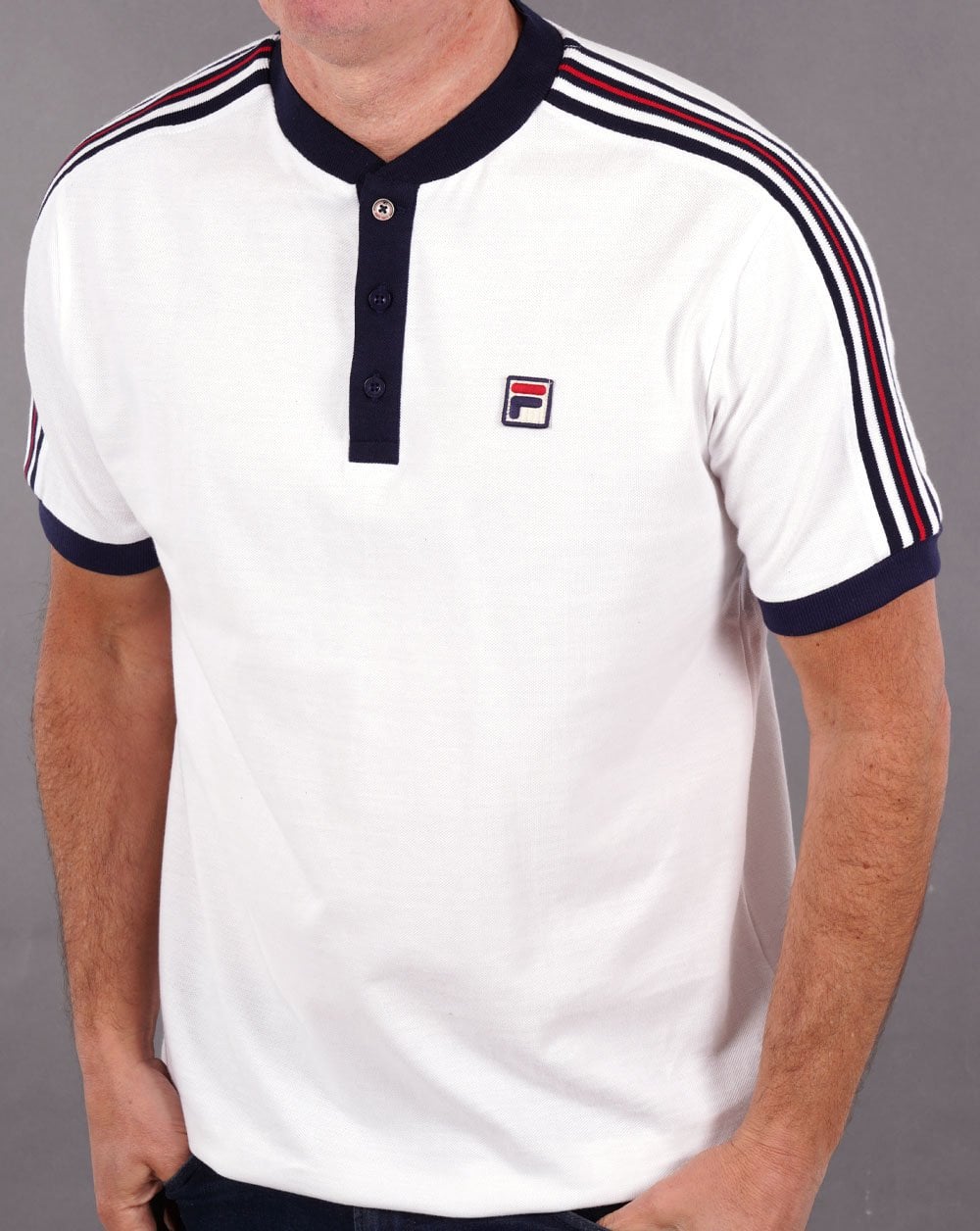 Fila Vintage Collarless Polo Shirt White
