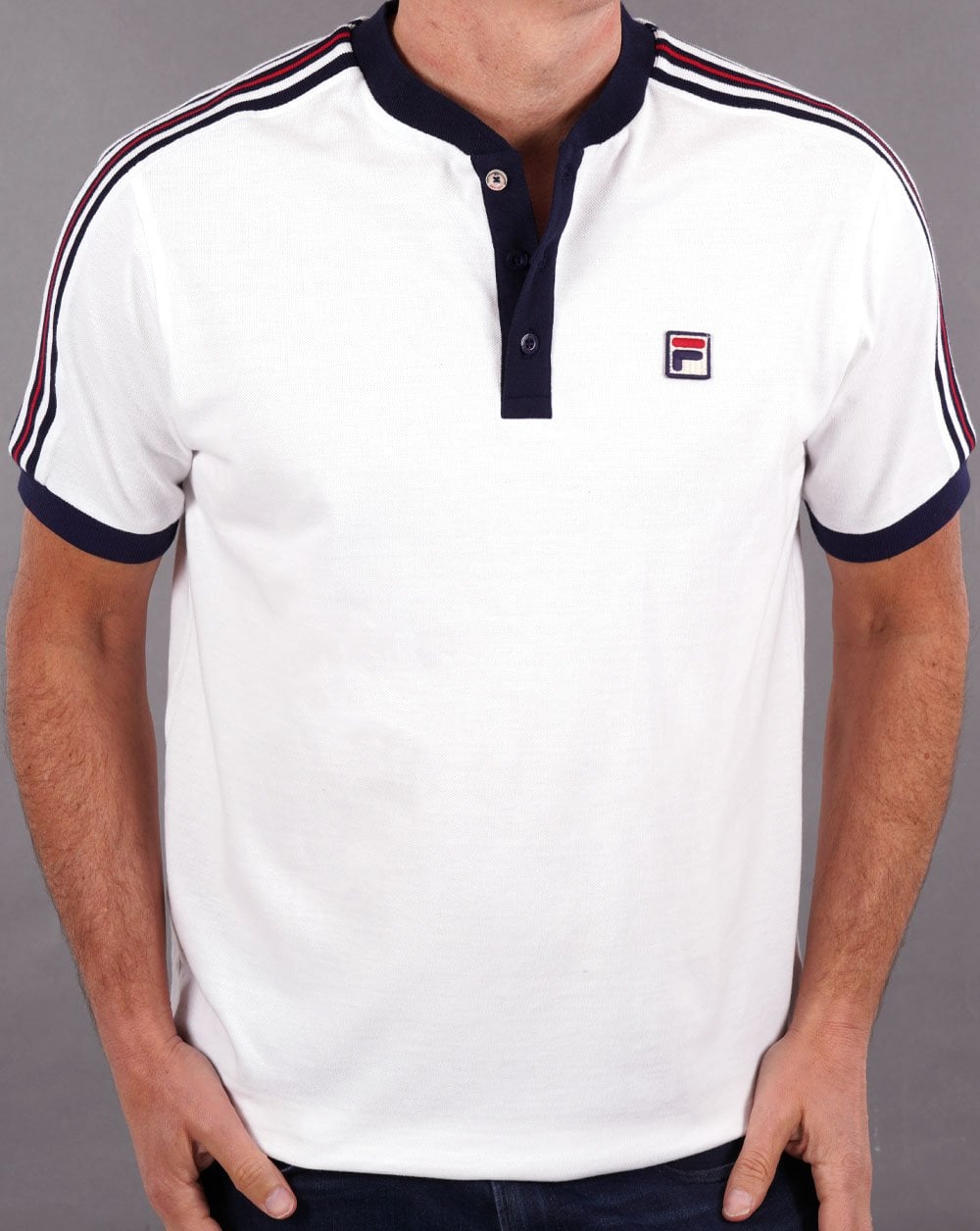 Fila Vintage Poloshirt ohne Kragen Weiß