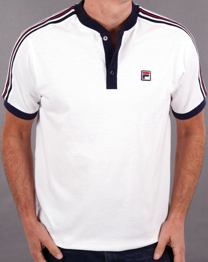 Fila Vintage Poloshirt ohne Kragen Weiß