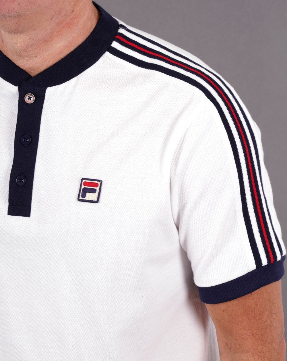 Fila Vintage Collarless Polo Shirt White