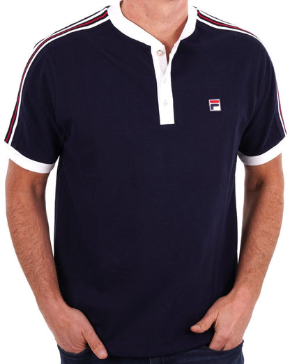 Fila Vintage Poloshirt ohne Kragen, Marineblau