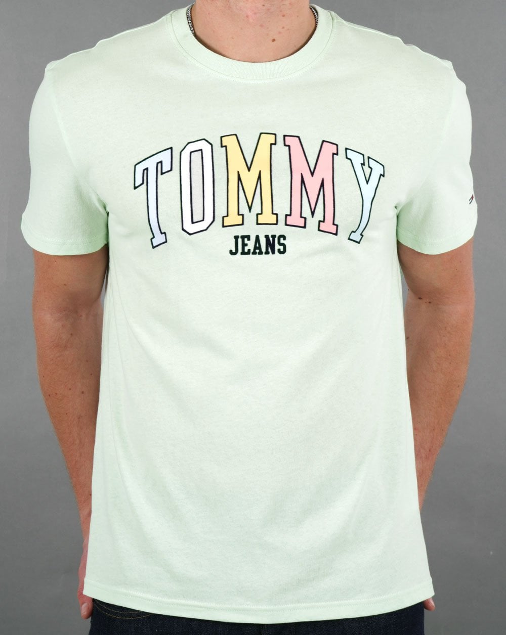 Tommy Jeans – T-Shirt mit College-Logo, Mintgrün