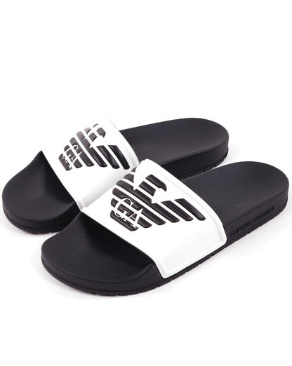 Emporio Armani Slider mit Adler-Logo, Weiß/Schwarz