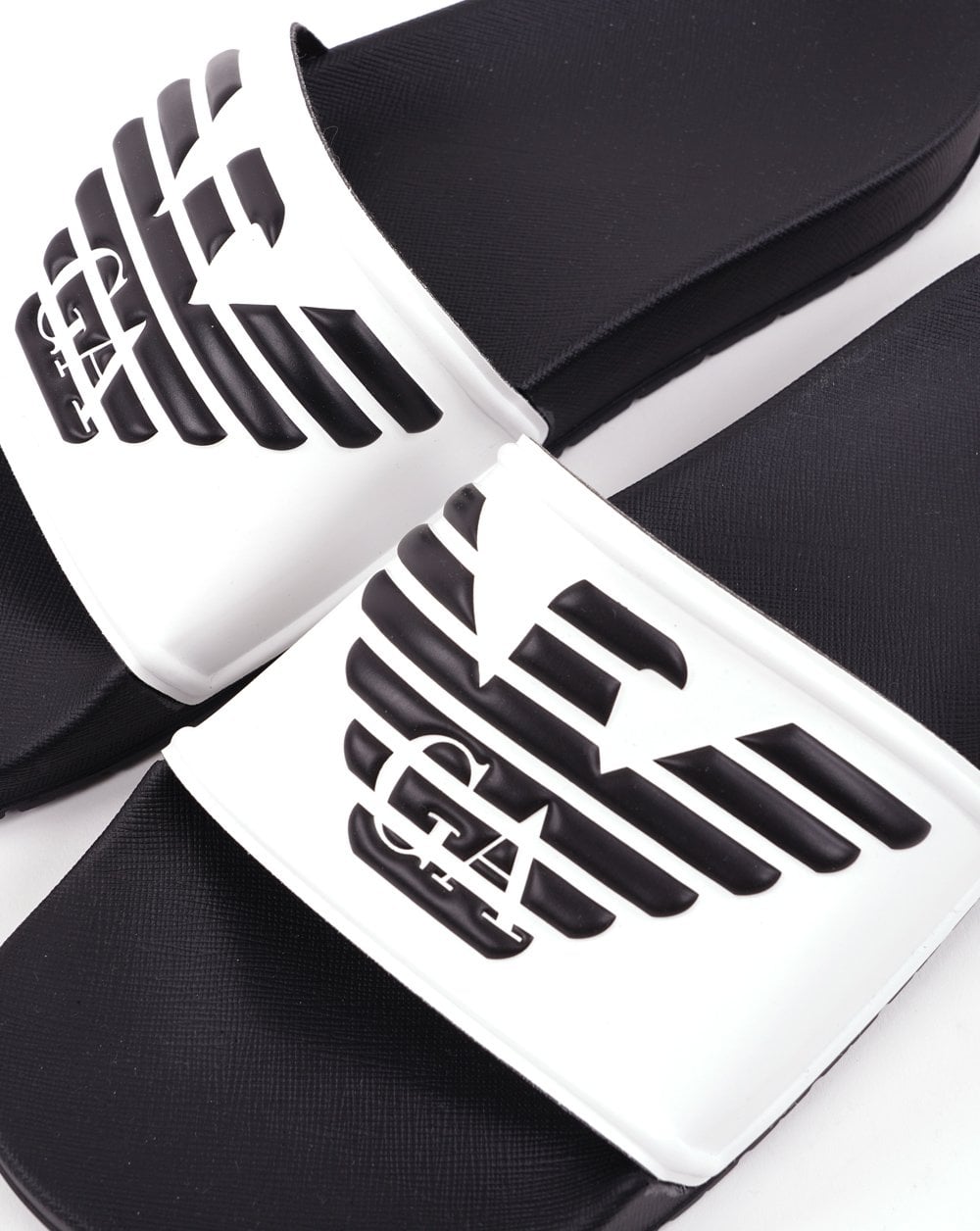 Emporio Armani Slider mit Adler-Logo, Weiß/Schwarz