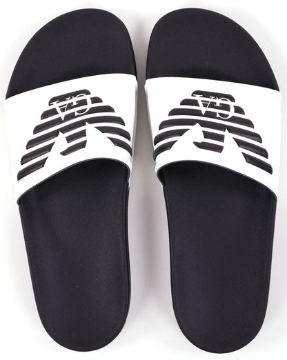 Emporio Armani Slider mit Adler-Logo, Weiß/Schwarz