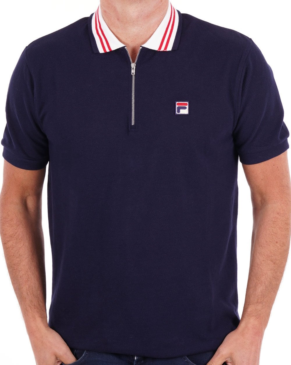 Fila Vintage Poloshirt mit Reißverschluss, Marineblau