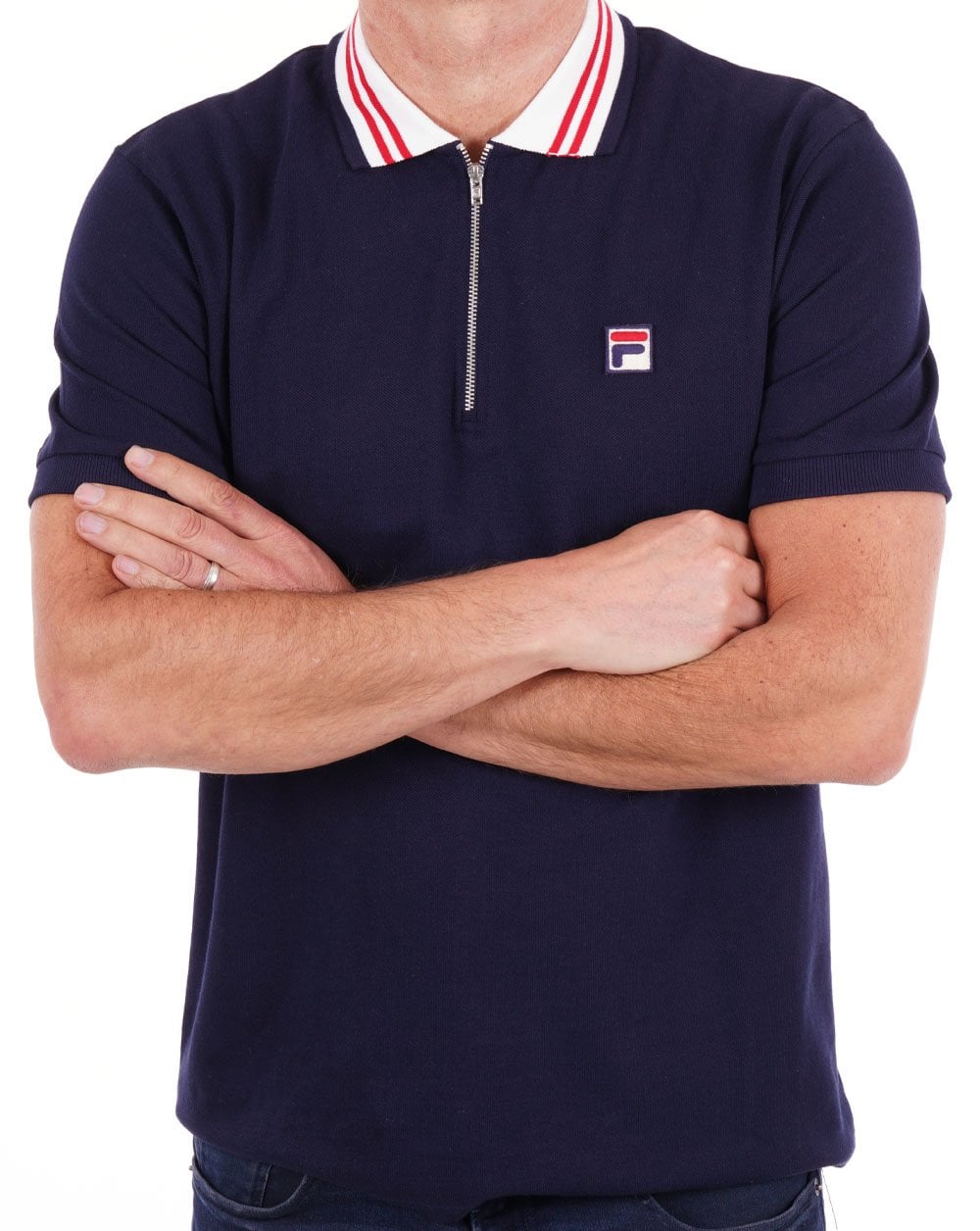 Fila Vintage Poloshirt mit Reißverschluss, Marineblau