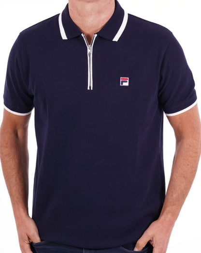 Fila – Vintage-Poloshirt mit Reißverschluss und Tipped-Muster, Marineblau