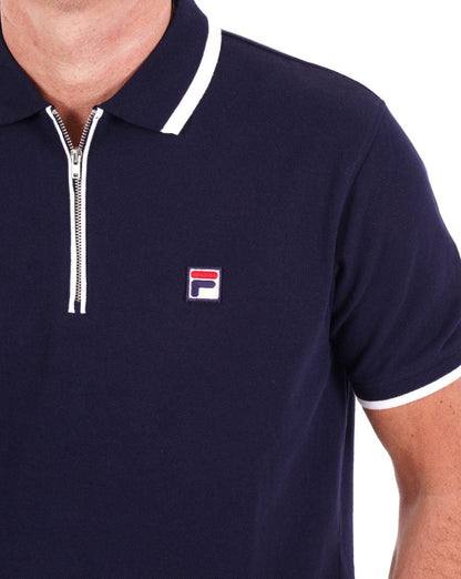 Fila – Vintage-Poloshirt mit Reißverschluss und Tipped-Muster, Marineblau