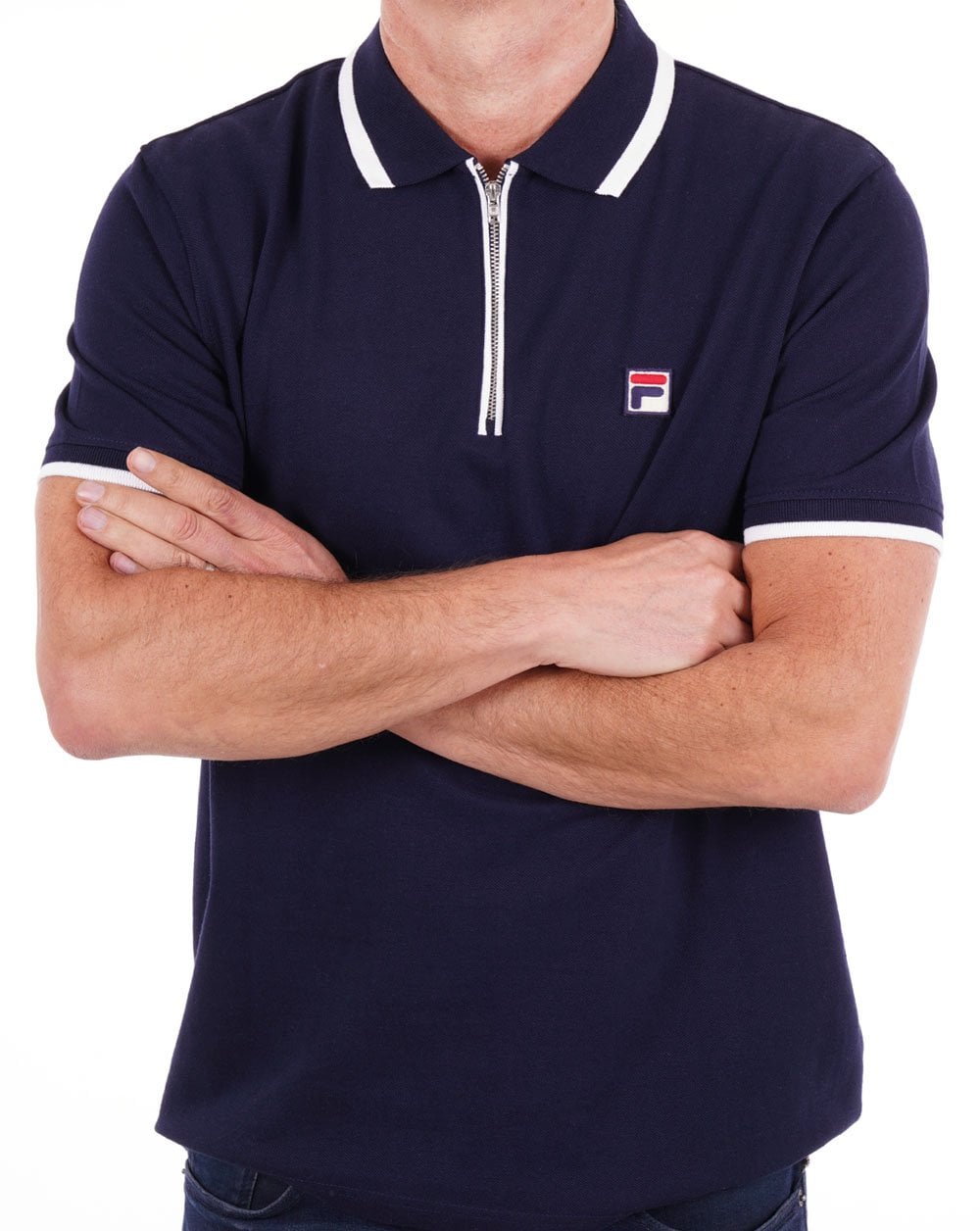 Fila – Vintage-Poloshirt mit Reißverschluss und Tipped-Muster, Marineblau