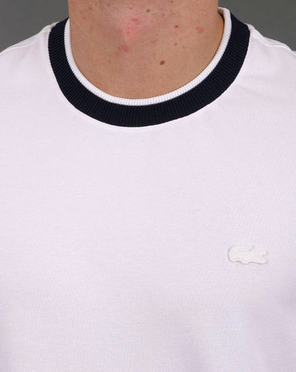 Lacoste Piqué-T-Shirt Off White/Marineblau