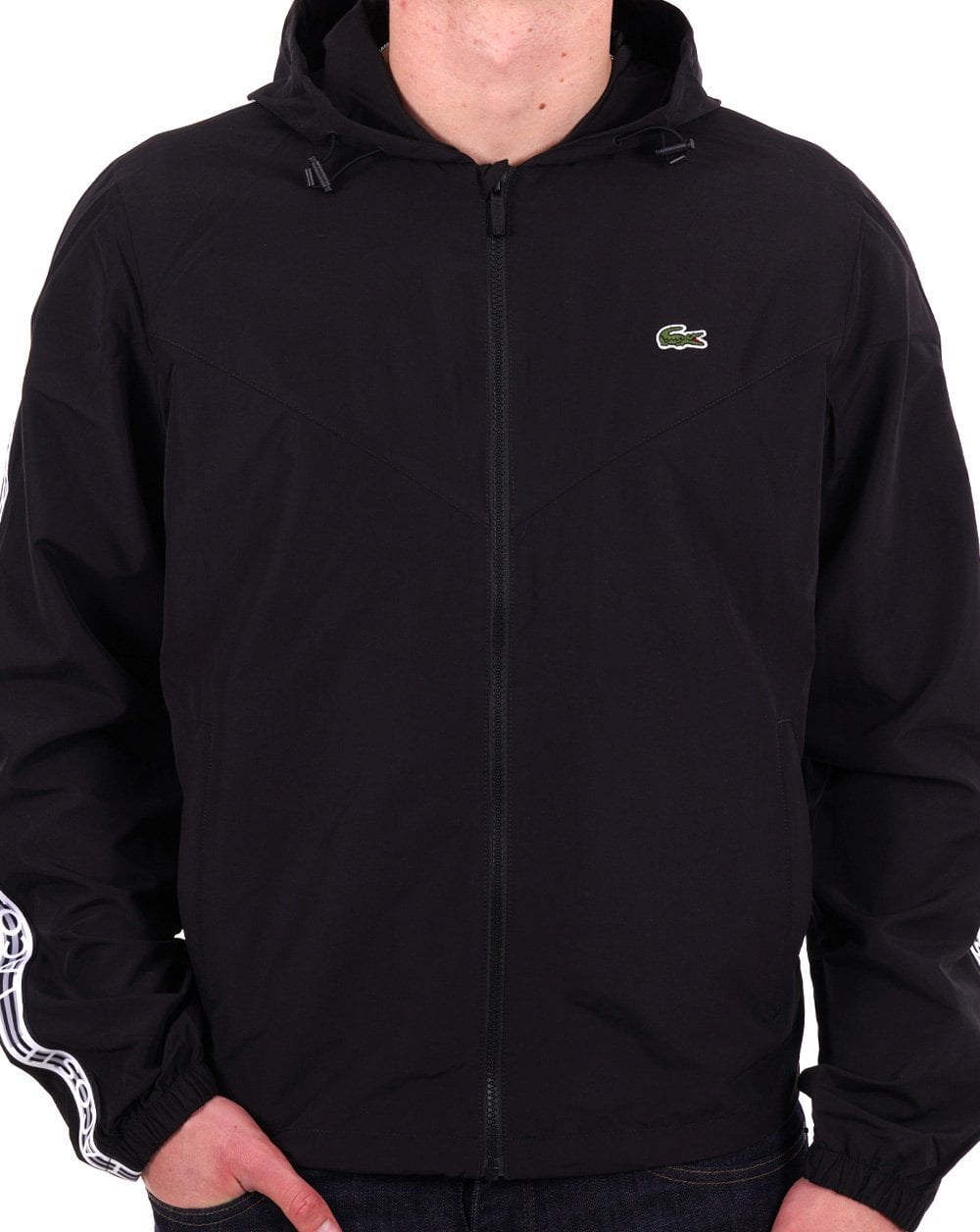 Lacoste – Jacke mit Taping in Schwarz