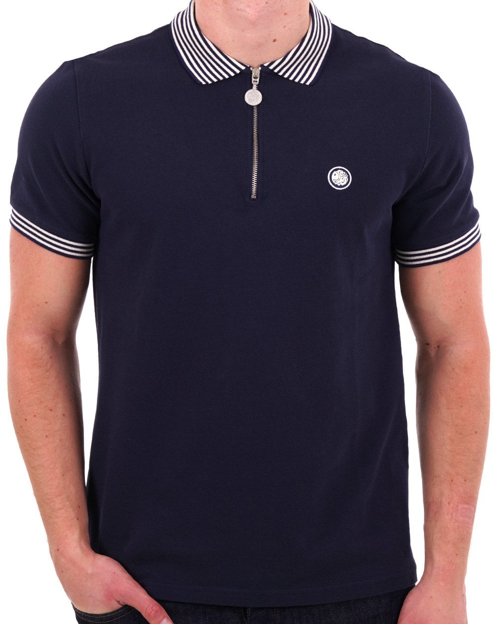 Pretty Green – Orion – Poloshirt mit Streifenkragen, Marineblau
