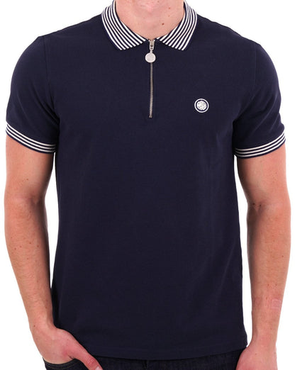 Pretty Green – Orion – Poloshirt mit Streifenkragen, Marineblau