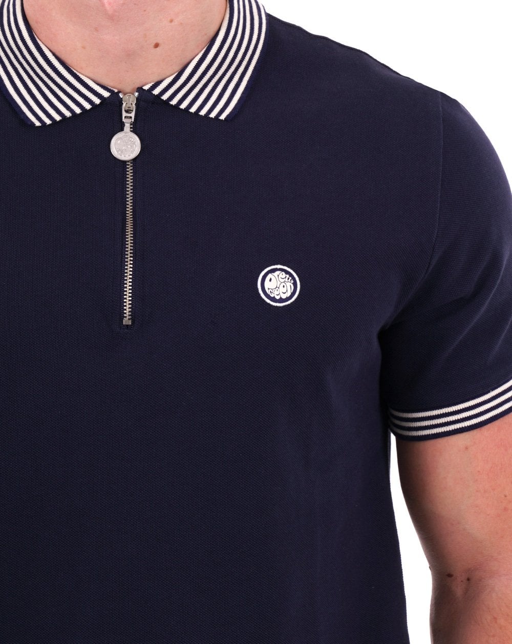 Pretty Green – Orion – Poloshirt mit Streifenkragen, Marineblau