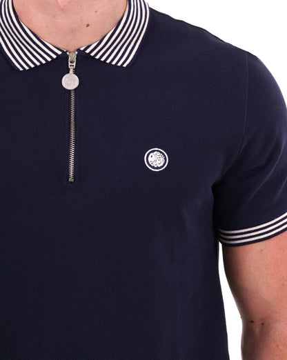 Pretty Green – Orion – Poloshirt mit Streifenkragen, Marineblau