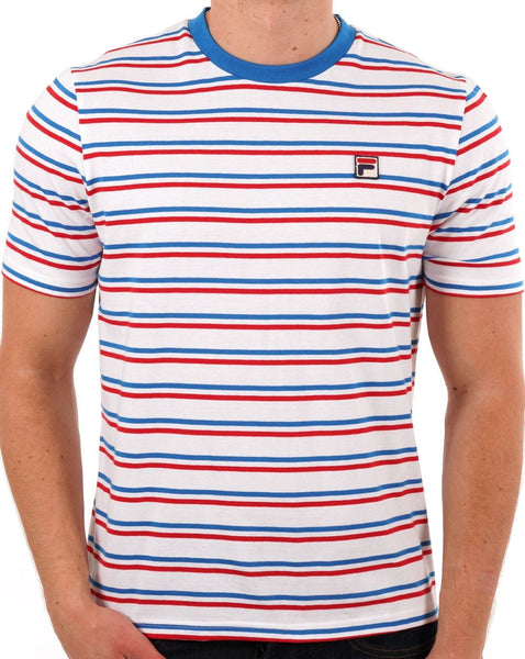 Fila Vintage Multi Striped T Shirt White Blue Red