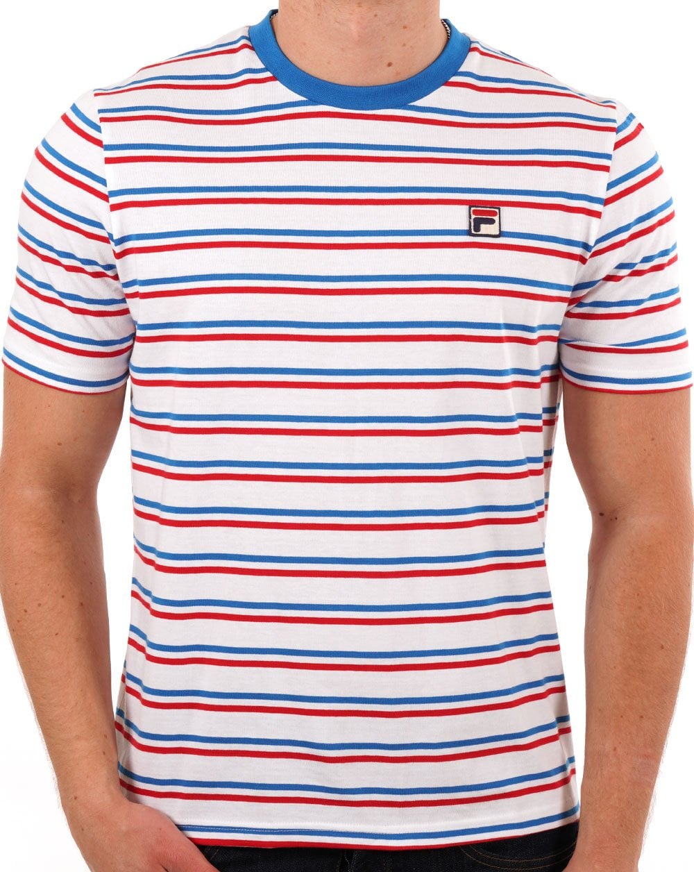 Fila Vintage Multi Striped T Shirt Weiß Blau Rot