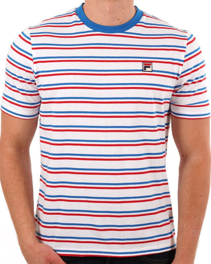 Fila Vintage Multi Striped T Shirt Weiß Blau Rot