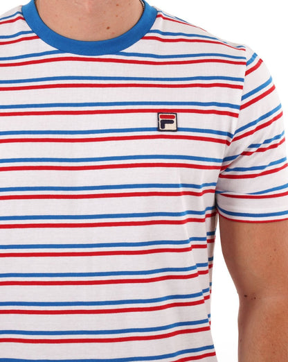 Fila Vintage Multi Striped T Shirt Weiß Blau Rot