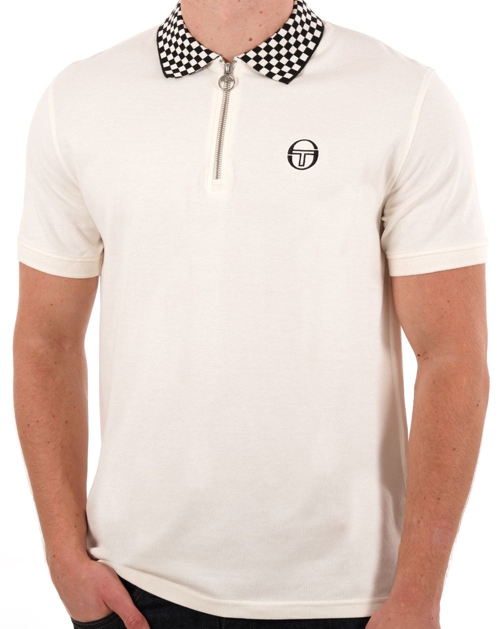 Sergio Tacchini Karo-Reißverschluss-Poloshirt Gardenia
