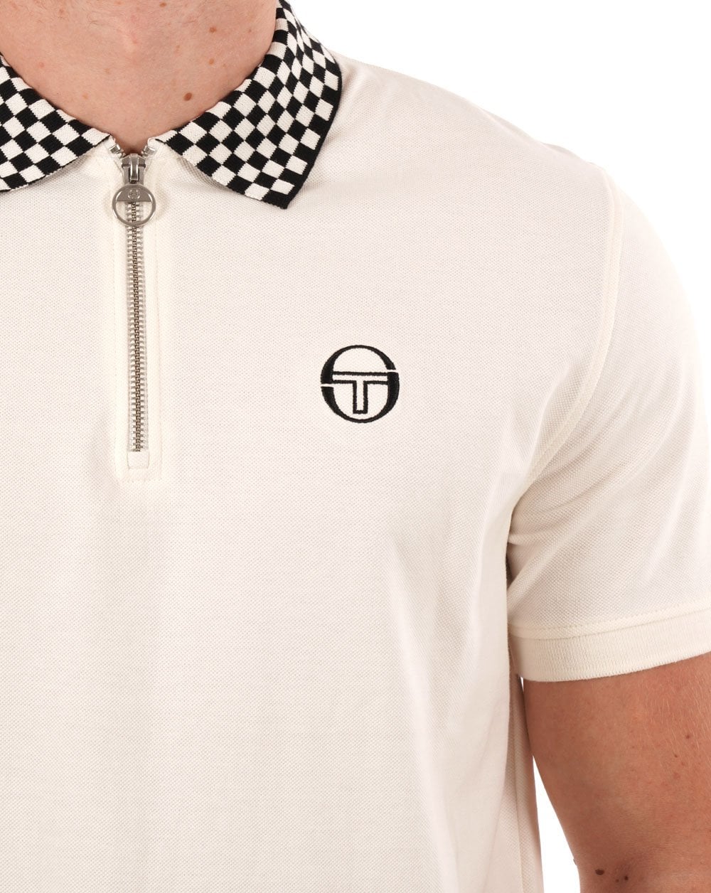 Sergio Tacchini Karo-Reißverschluss-Poloshirt Gardenia