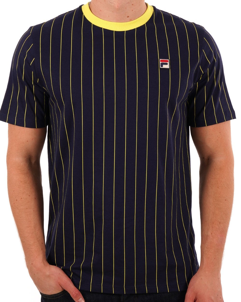 Fila Vintage Nadelstreifen-T-Shirt Marineblau/Gelb