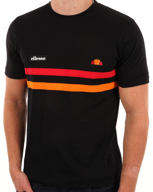 Ellesse – T-Shirt mit zwei Streifen, Schwarz/Rot/Orange
