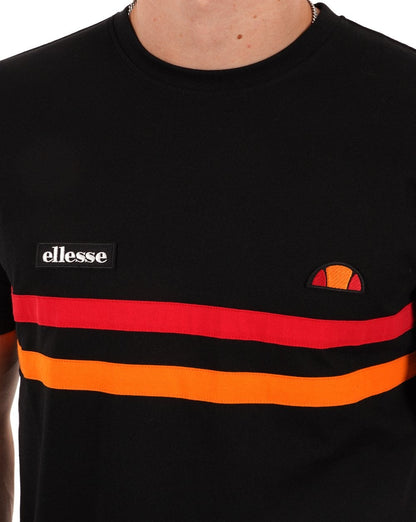 Ellesse – T-Shirt mit zwei Streifen, Schwarz/Rot/Orange