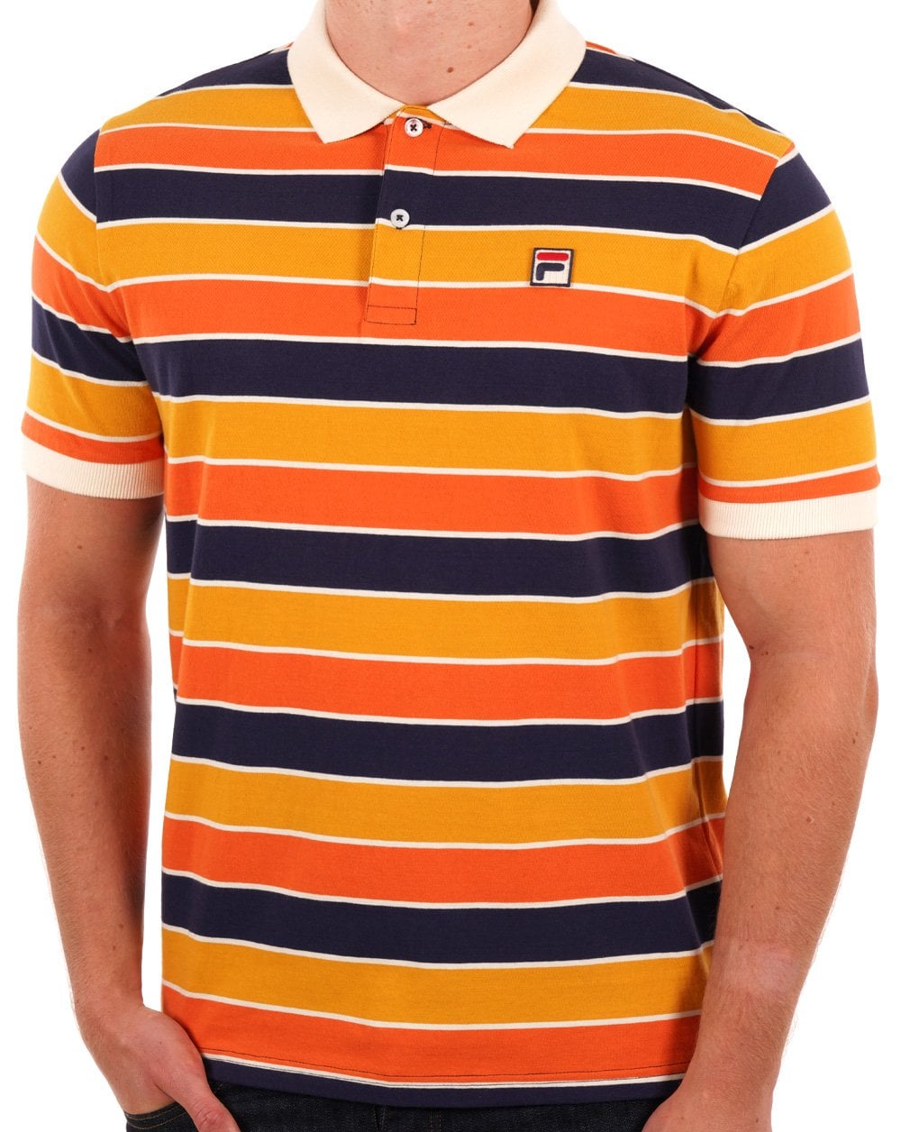 Fila Vintage Poloshirt mit Streifen Orange/Marineblau
