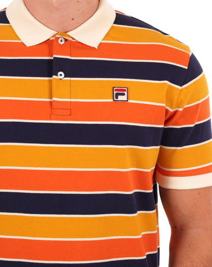 Fila Vintage Poloshirt mit Streifen Orange/Marineblau
