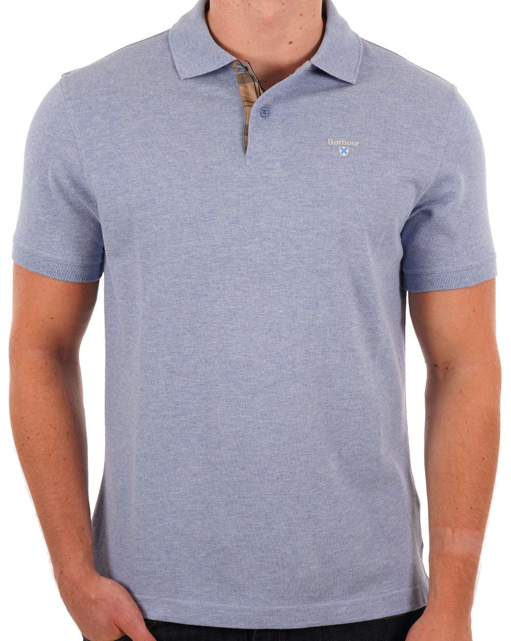 Barbour Tartan-Piqué-Poloshirt Himmelblau