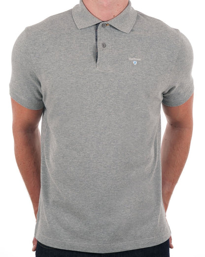 Barbour – Tartan-Piqué-Poloshirt in Graumeliert