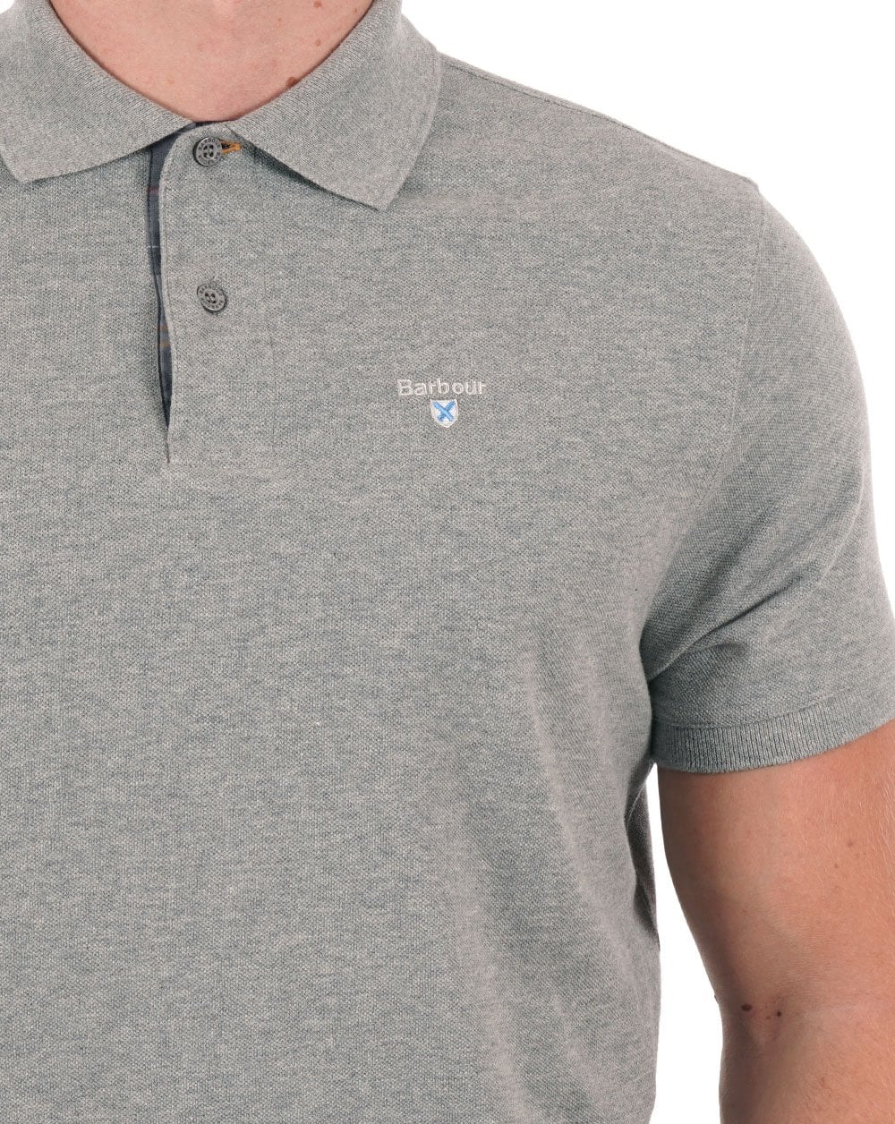 Barbour – Tartan-Piqué-Poloshirt in Graumeliert